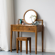 榆木化妆桌镜子凳现代简约小户型网红百搭收纳实木梳妆台书桌一体
